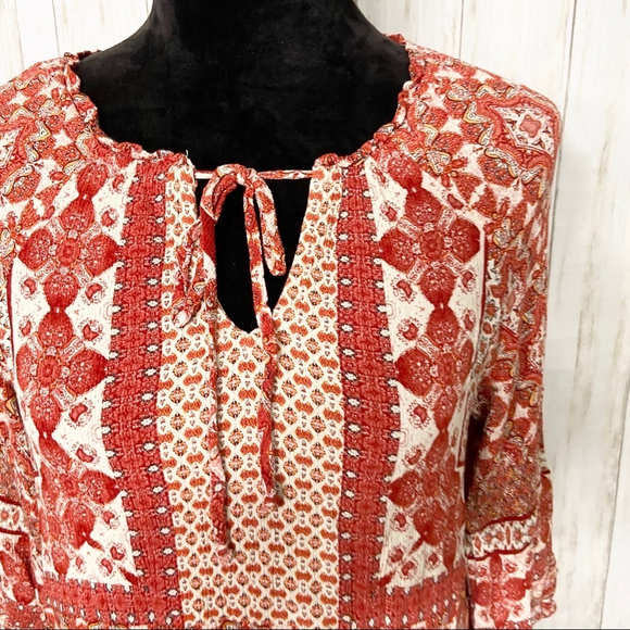 Francesca’s Blue Rain orange rust boho ruffle top size Medium - Picture 4 of 9